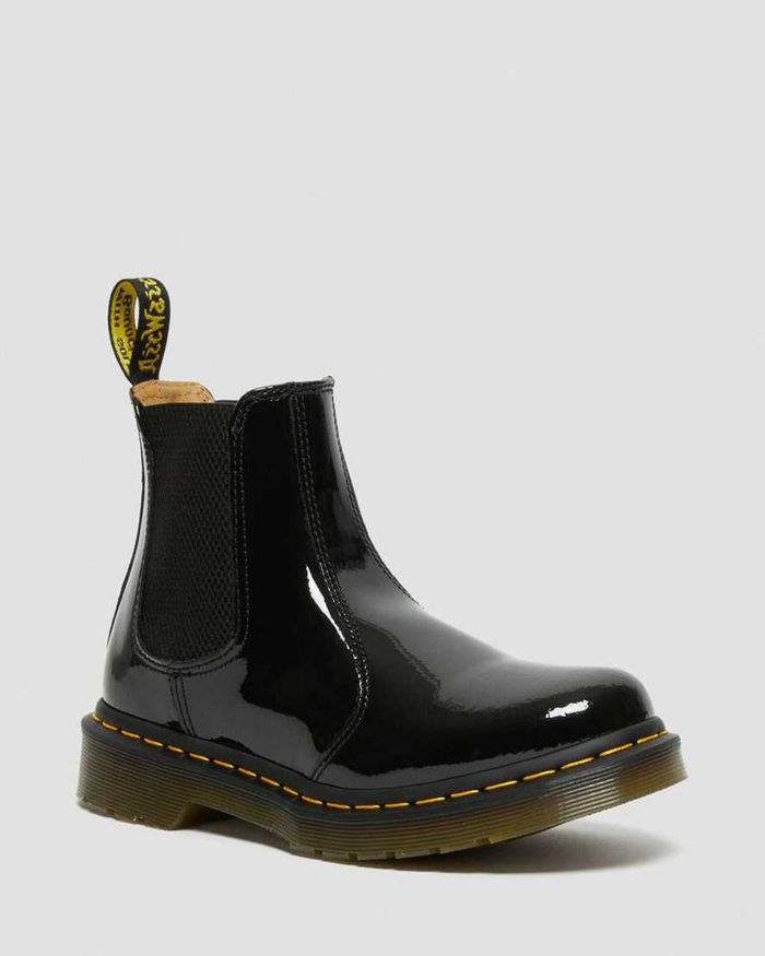 Dr Martens Womens 2976 Patent Leather Chelsea Boots Black - 80341VNSK